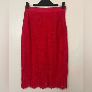 H&M NWT Red Lace High Waist Midi Skirt